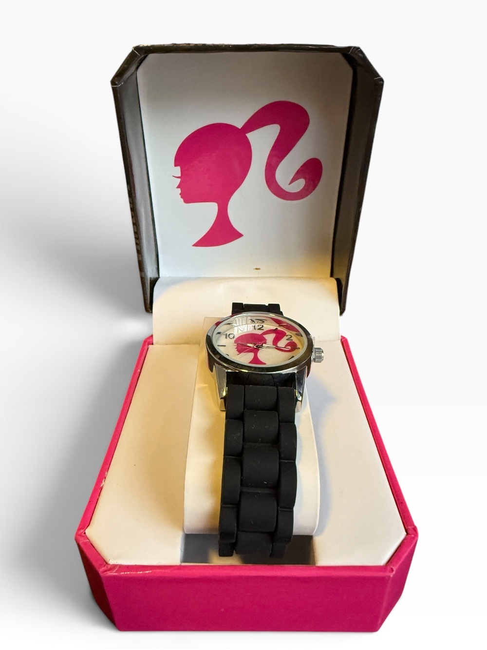 Barbie Pink Silhouette Black Band Watch NIB - Picture 2 of 9